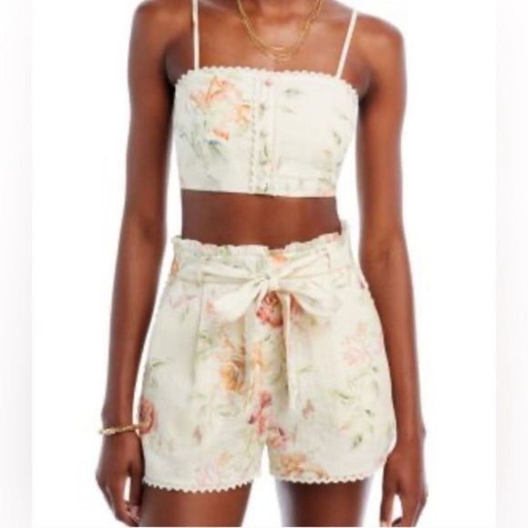 Caroline Constas Pastel Linen Crop Two Piece Floral Feminine Set size Medium - Picture 3 of 17